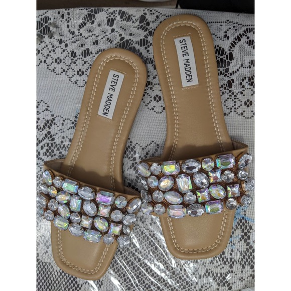 Steve Madden Shoes - XLNT! STEVE MADDEN! BIG BLING JEWELED RHINESTONE FLATS, SANDALS! SZ 8.5